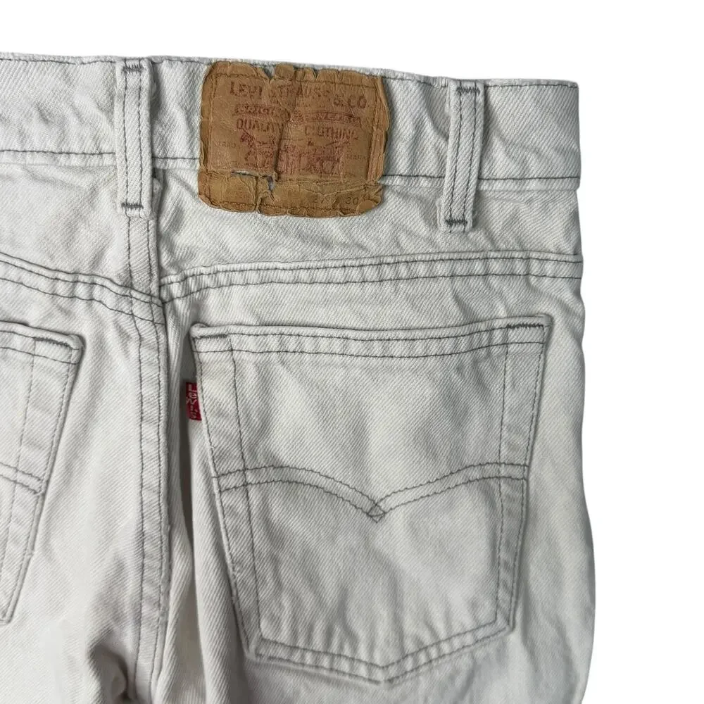 Levis Vintage 80s 505 Regular Straight Leg Denim Jeans FLAW White Student 27x30